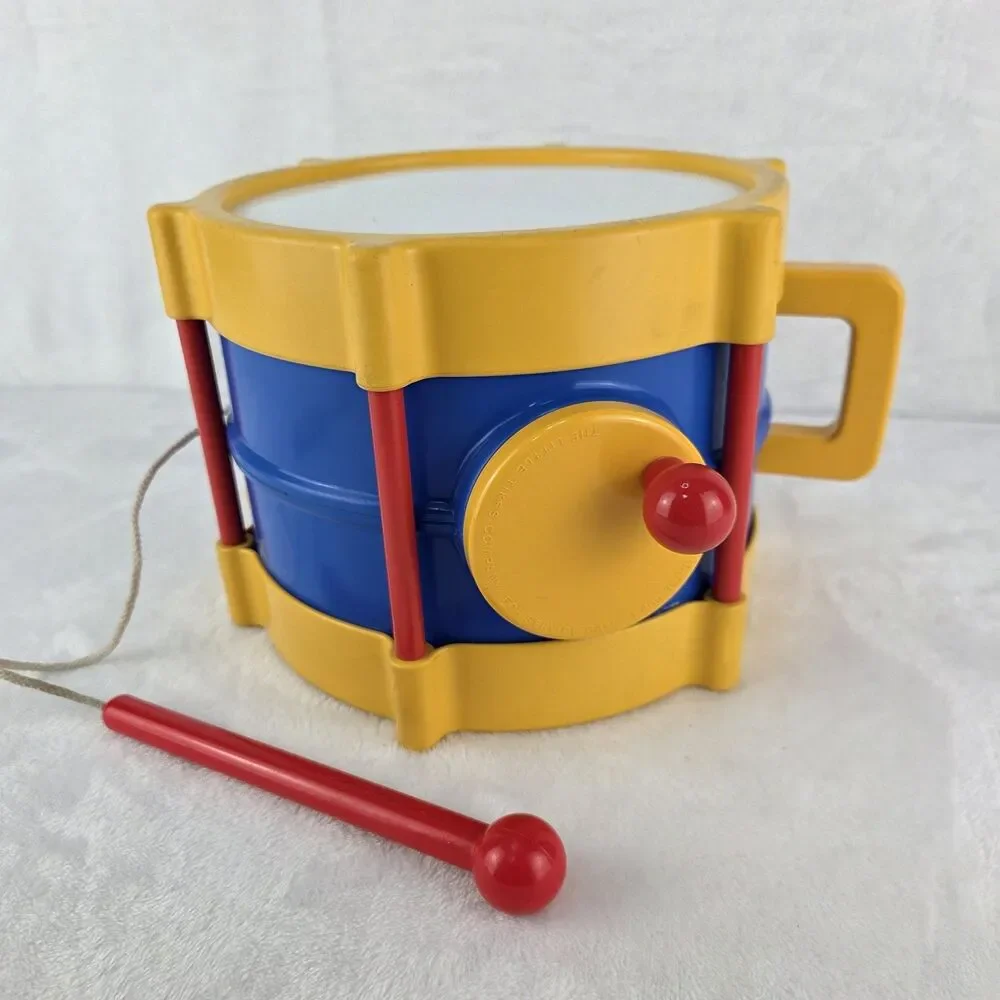 Vintage Little Tikes Rhythm Drum Turn Crank Drumstick Music Blue Yellow Red Toy